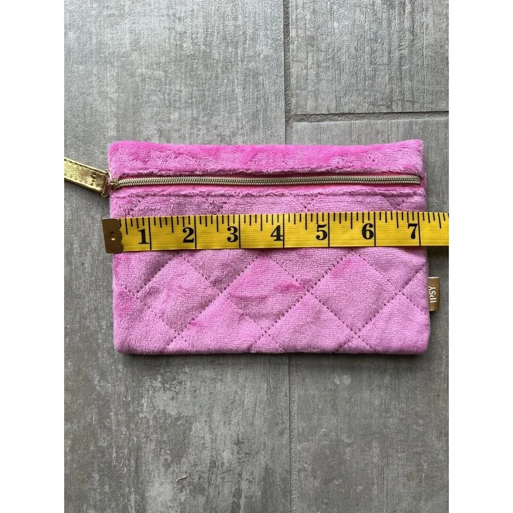 Bright pink Gold Velvet Makeup Bag Travel Pouch Clutch Wallet Organizer Case NEW
